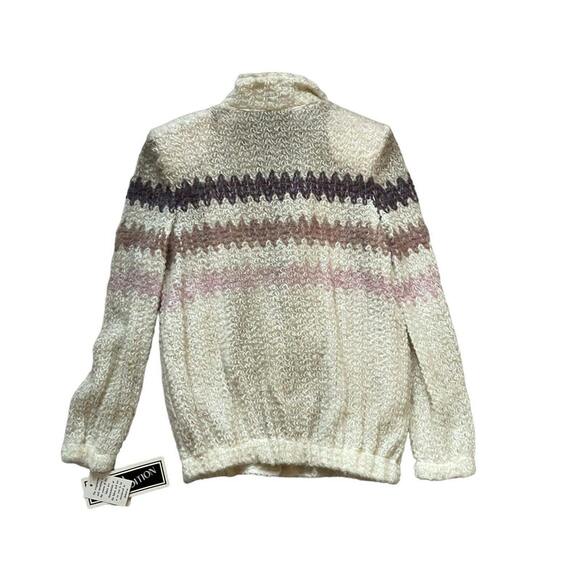 Vintage 80s WOMENS Cardigan Sweater zig zag stripe Cream S 2 4 NEW NWT - Picture 11 of 11